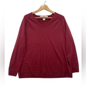 NWT Max Studio 100% Extrafine Merino Wool Sweater Women’s M Burgundy Red V-Neck